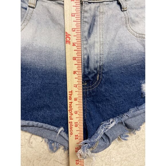 AKIRA Cut Off Daisy Tiger Graphic Ombre Blue Jean Denim Shorts Women's Medium - Picture 4 of 7